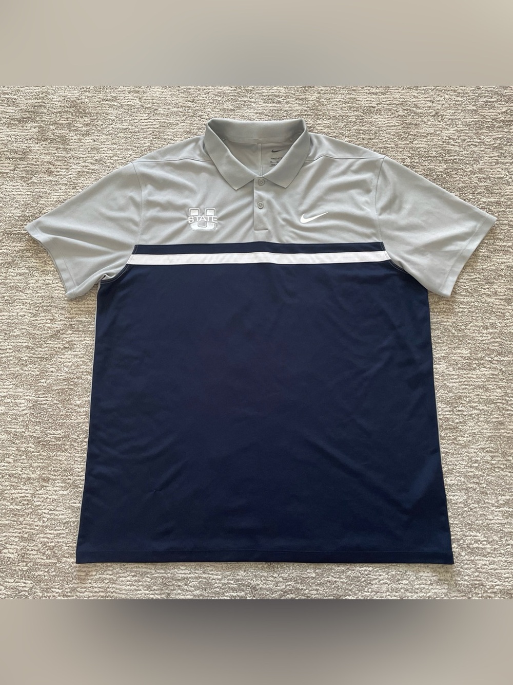 Nike Utah State Aggies Dri-Fit Polo Gray Blue Colorblock Men’s XL Performance